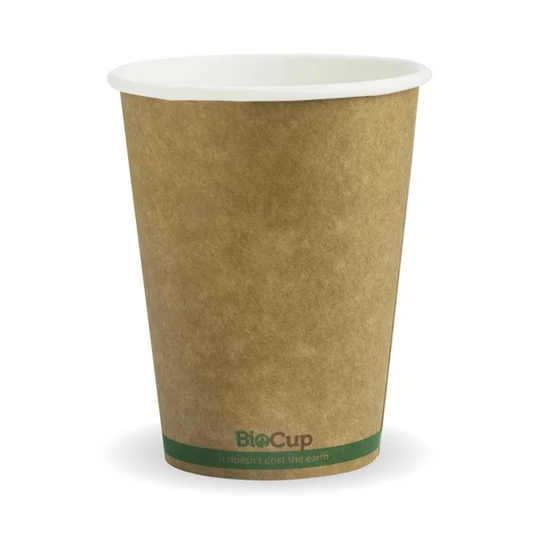 BioPak BCK-12-GS - 390ml / 12oz Kraft Green Stripe Single Wall Hot Cup