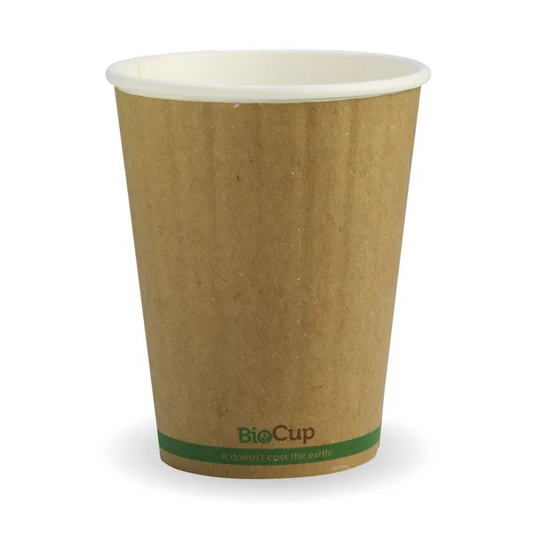 BioPak BCK-12DW-GS - 390ml / 12oz Kraft Green Stripe Double Wall Hot Cup