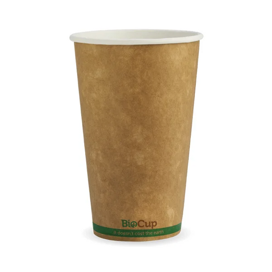 BioPak BCK-16-GS - 510ml / 16oz Kraft Green Stripe Single Wall Hot Cup