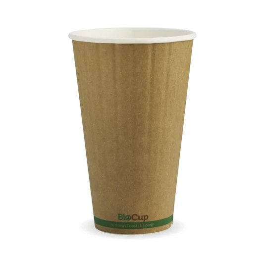 BioPak BCK-16DW-GS - 460ml / 16oz Kraft Green Stripe Double Wall Hot Cup