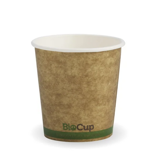 BioPak BCK-4-GS - 120ml Kraft Green Stripe Single Wall Hot Cup