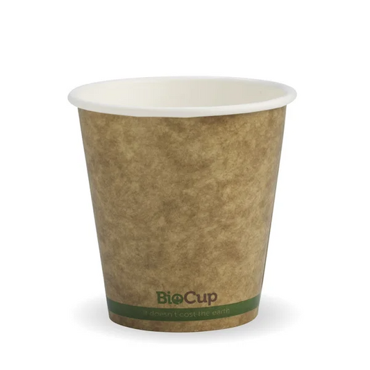 BioPak BCK-6-GS - 230ml Kraft Green Stripe Single Wall Hot Cup