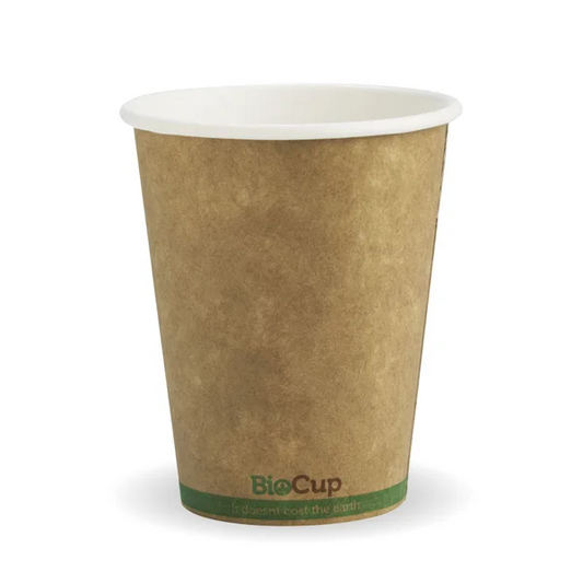 BioPak BCK-8-GS - 280ml Kraft Green Stripe Single Wall Hot Cup