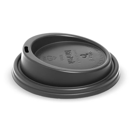 BioPak BCL-12PLA-B - 90mm Large Black PLA Hot Cup Lid